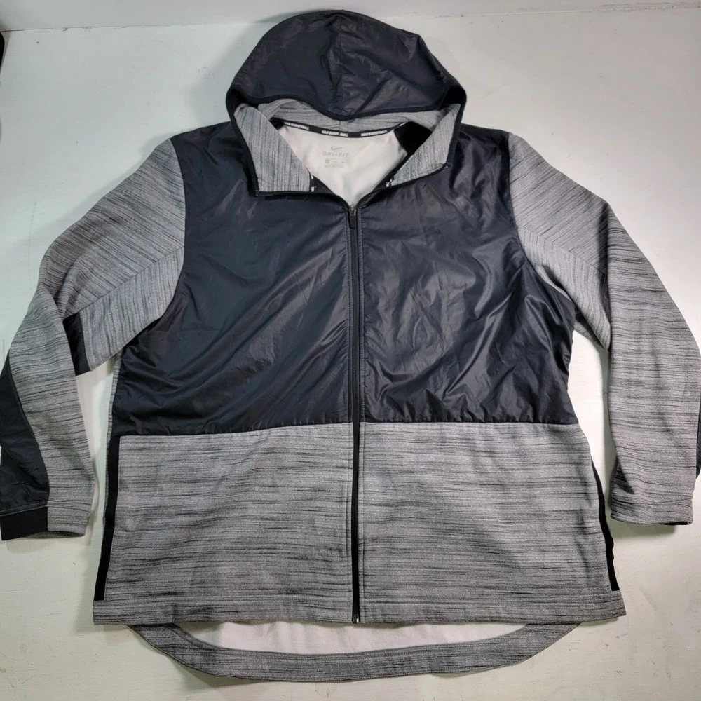 Nike Dri Fit Basketball Full Zip Hoodie Jacket Black Gray AQ4165-010 Men's 3XL‎